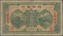 China: Yü Hsiang Bank 100 Copper Coins 1918, P.S2992, Toned Paper With Several Folds And Tiny Hole A - Cina