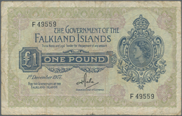 Falkland Islands / Falkland Inseln: 1 Pound 1977 P.8b, Many Folds And Creases, Small Border Tears. C - Falkland