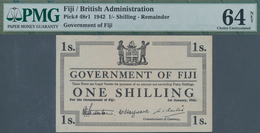 Fiji: Lot With 3 Banknotes 1 Shilling 1942 Remainder, P.48r1, PMG Graded 64 Choice Uncirculated NET - Fidschi