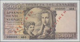 Greece / Griechenland: 5000 Drachmai 1947 SPECIMEN, P.181s With Serial Number 000000 AB-2, Red Overp - Griekenland