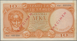 Greece / Griechenland: 10 Drachmai 1954 SPECIMEN, P.186s, Serial Number 033256 And Red Overprint "Sp - Grèce