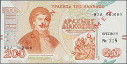 Greece / Griechenland: 200 Drachmai 1996 SPECIMEN, P.204s With Serial Number 00A 000000, Specimen Nu - Grecia