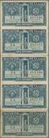 Greece / Griechenland: Vasilion Tis Ellados Uncut Sheet Of 5 Pcs. Of The 50 Lepta ND(1920), P.303a, - Griechenland