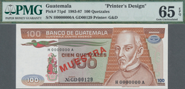 Guatemala: Printer's Design For 100 Quetzales 1983-87 Front And Back, P.71pd, Each One With Empty Re - Guatemala