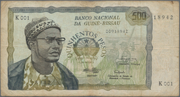 Guinea Bissau: Banco Nacional Da Guiné-Bissau 500 Pesos 1975, P.3, Toned Paper With Several Folds An - Guinee-Bissau