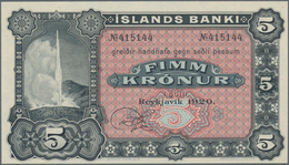 Iceland / Island: Íslands Banki 5 Kronur 1920 Remainder, P.5r In Perfect UNC Condition. - Islande