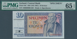 Iceland / Island: 10 Kronur L.1961 (1981) SPECIMEN, P.48s, PMG Graded 65 Gem Uncirculated EPQ - Iceland