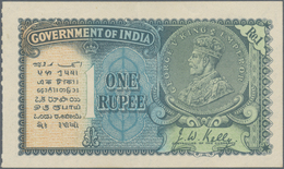 India / Indien: 1 Rupee ND P. 14b, Portrait KGV, With Three Light Vertical Bends, No Holes Or Tears, - India