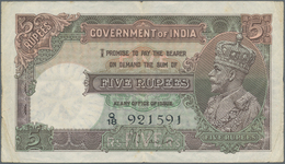 India / Indien: 5 Rupees ND Portrait KGV P. 15a, Used With Folds And Creases, Pinholes, No Repairs, - Inde