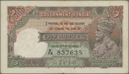 India / Indien: 5 Rupees ND(1928-35) P. 15b, Light Folds In Paper, Rounded Corners, 2 Pinholes, Stil - Inde