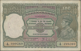 India / Indien: 100 Rupees ND(1937) Portrait KGIV P. 20g, CAWNPORE Issue, Used With Folds And Pinhol - India