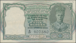 India / Indien: 5 Rupees ND(1943) P. 23a, Light Folds In Paper, Black Serial Number, Usual Pinholes, - Inde