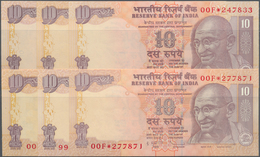 India / Indien: Set Of 6 Notes Of 10 Rupees Replacement Banknote P. 95, All In Condition: UNC. (6 Pc - Indien