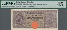 Italy / Italien: 500 Lire 1944 P. 76, Highly Rare Note, Center Fold And Two Further But Lighter Vert - Other & Unclassified