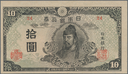 Japan: 10 Yen 1945 With Block #24, P.77a In AUNC/UNC Condition. - Japón