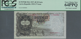 Latvia / Lettland: 10 Latu 1937 Specimen With Perforation "PARAUGS", P.29s1 In UNC, PCGS Graded 64PP - Latvia