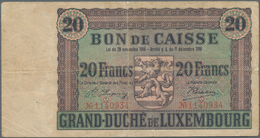 Luxembourg: Grand-Duché De Luxembourg 20 Francs L. 28.11.1914 & 08.09.1918 (1926), P.35, Highly Rare - Luxemburgo