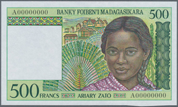 Madagascar: Set Of 2 Notes Containing 500 And 25.000 Francs ND(1994-95) Specimen P. 75s, P. 82s With - Madagascar