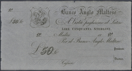Malta: Banco Anglo Maltese Unsigned Remainder For 50 Pounds ND(1880), P.S116r In Excellent Condition - Malte