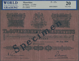 Mauritius: The Government Of Mauritius 10 Rupees 1924 SPECIMEN, P.17s, Great Condition For This Larg - Mauritius