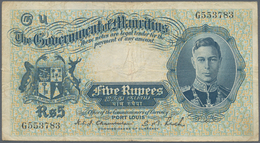 Mauritius: 5 Rupees ND(1937) P. 22, Portait KGVI, Used With Folds And Creases, Light Stain In Paper, - Maurice