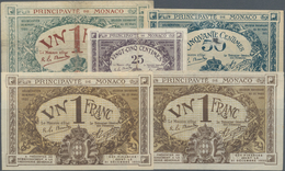 Monaco: Principauté De Monaco Set With 5 Banknotes Comprising 25 Centimes P.2a (F+), 50 Centimes P.3 - Monaco