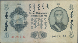 Mongolia / Mongolei: 5 Tugrik 1941, P.23, Stronger Center Fold And Lightly Stained Paper. Condition: - Mongolie