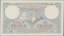 Morocco / Marokko:  Banque D'État Du Maroc 20 Francs 1920-26 Front Proof SPECIMEN, P.12s In Perfect - Morocco