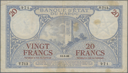 Morocco / Marokko: Banque D'État Du Maroc 20 Francs 1929, P.18, Lightly Stained With Some Folds And - Maroc