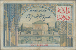 Morocco / Marokko: Banque D'État Du Maroc 100 Dirhams On 10.000 Francs 1955 (1959), P.52, Small Marg - Morocco