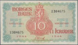 Norway / Norwegen: 10 Kroner 1944, P.20, Extraordinary Rare Note In Excellent Condition With A Very - Norvegia