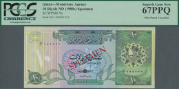 Qatar: Monetary Agency 10 Riyals ND(1980's) SPECIMEN, P.9s With Punch Hole Cancellation In Perfect U - Qatar