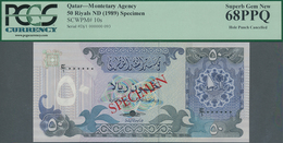Qatar: Monetary Agency 50 Riyals ND(1989) SPECIMEN, P.10s In Perfect UNC Condition, PCGS Graded 68 P - Qatar