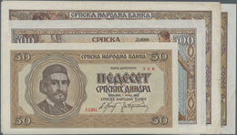 Serbia / Serbien: Set With 6 Banknotes Of The 1942 Occupation Issue With 50 Dinara P.29 (XF), 500 Di - Serbie