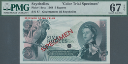 Seychelles / Seychellen: Government Of Seychelles 5 Rupees 1968 Color Trial SPECIMEN, P.14cts, PMG G - Seychellen