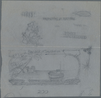 Seychelles / Seychellen: Hand Drawn Pencil Sketch For A 200 Rupees Banknote On Parchment Paper With - Seychellen