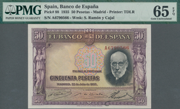 Spain / Spanien: 50 Pesetas 1935 With Serial Number A6790566 In Uncirculated Condition, PMG Graded 6 - Otros & Sin Clasificación