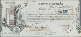 Spain / Spanien: Cheque Of The Banco De Espana Dated Barcelona 1894 Or 1897 With Additional Tax Stam - Autres & Non Classés