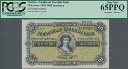 Sweden / Schweden: Sundsvalls Enskilda Bank 10 Kronor 1901 SPECIMEN, P.S593s, Serial Number 000001-1 - Suecia