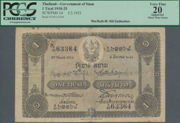 Thailand: Government Of Siam 1 Tical 1923, P.14, Great Condition And Highly Rare With A Few Rusty St - Tailandia