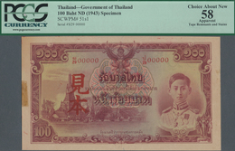 Thailand: Government Of Thailand 100 Baht ND(1943) SPECIMEN, P.51s1with Serial Number S/29 00000 And - Tailandia