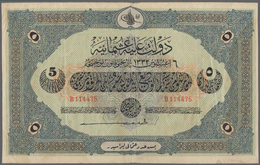 Turkey / Türkei: 5 Livres 1916 P. 91, Vertically Folded Several Times, No Holes Or Tears, Still Ston - Türkei