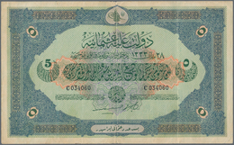 Turkey / Türkei: 5 Livres Turques AH1333 (1914), P.104, Rare Note In Great Original Shape, Verticall - Turquia