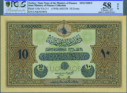 Turkey / Türkei: Rare Specimen Banknote Of 10 Livres ND(1918) AH1334, RS-3-1, With German Specimen P - Turkije