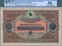 Turkey / Türkei: Rare Specimen Banknote Of 100 Livres ND(1918) AH1334, VA-6, With German Specimen Pe - Turquia