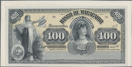 Venezuela: Banco De Maracaibo 400 Bolivares 19xx Front Proof, P.S222p, Glued On Cardboard And In UNC - Venezuela