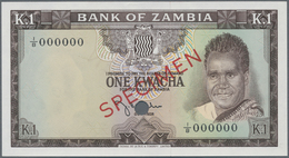 Zambia / Sambia: Bank Of Zambia 1 Kwacha ND(1968) SPECIMEN, P.5s In Perfect UNC Condition - Zambia
