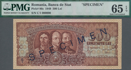 Romania / Rumänien: 500 Lei 1949 SPECIMEN, P.86s, PMG Graded 65 Gem Uncirculated EPQ - Rumania