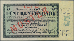 Deutschland - Deutsches Reich Bis 1945: 5 Rentenmark 1923 Muster, Ro.156M, Roter Überdruck "Muster", - Otros & Sin Clasificación