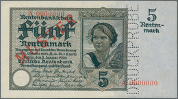 Deutschland - Deutsches Reich Bis 1945: 5 Rentenmark 1926 MUSTER, Ro.164M Mit KN A0000000, Rotem Übe - Other & Unclassified